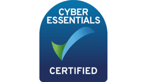 Cyber Essentials Certified badge with a blue checkmark on a dark blue background.