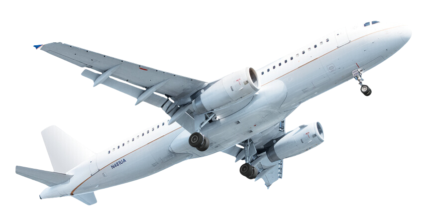 A white commercial airplane gracefully soars against a clear sky, with landing gear deployed, ready to touch down using quality pre-owned GSE.