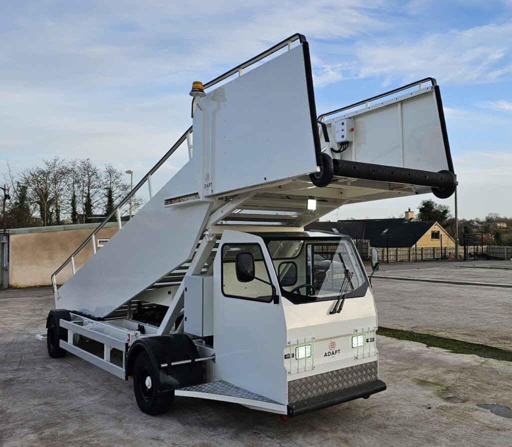 Airport mobile stair vehicle on a concrete surface